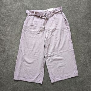 Simon Chang pink linen pants with floral embroidered belt size 14